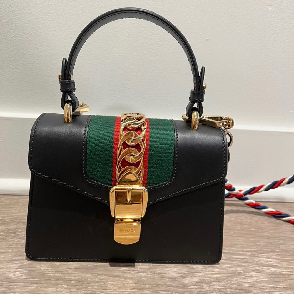 Gucci Sylvie Mini Black Top Handle with Crossbody Strap